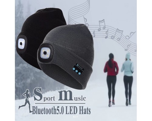 Шапка с фонариком и Bluetooth наушниками оптом