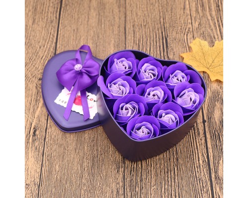 Розы из мыла 9 шт в подарочной коробке сердце оптом