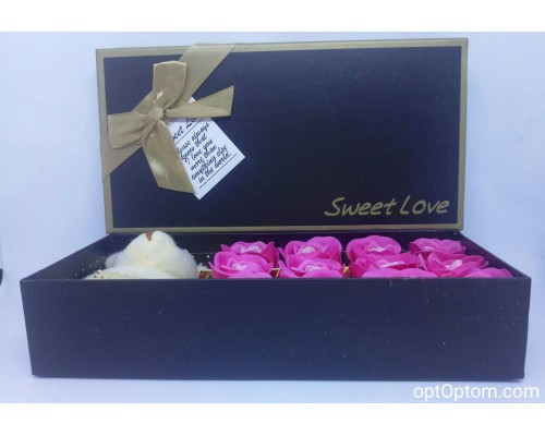 Подарочный набор розы из мыла и мягкая игрушка оптом