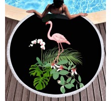 Пляжное полотенце розовое фламинго на черном фоне оптом