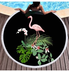Пляжное полотенце розовое фламинго на черном фоне оптом