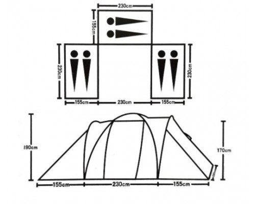 Палатка 6-местная 3-х комнатная с тамбуром и навесом 1699-3 оптом