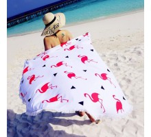 Пляжное полотенце покрывало Розовые фламинго на белом фоне оптом